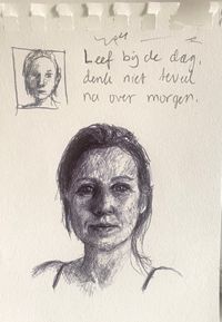 Note to self with little self portrait | July 2024 | ballpoint pen